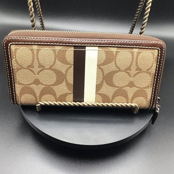 Coach Bags | Coach Heritage Signature Stripe Pvc Zip Around Accordion Wallet - Picture 2 of 11